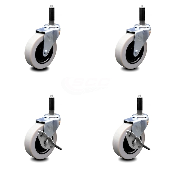 3 Inch Thermoplastic Wheel 7/8 Inch Expanding Stem Caster Set with 2 Brakes